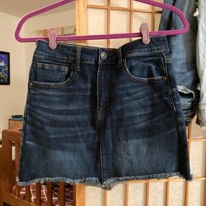 AE 8 Dark Blue Raw Hem High Rise Jean Mini Skirt